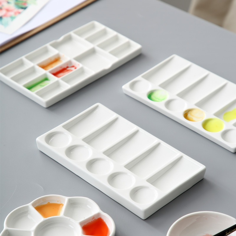 Ceramic Artist Paint Palette, Porcelain Watercolor Mixing Tray For