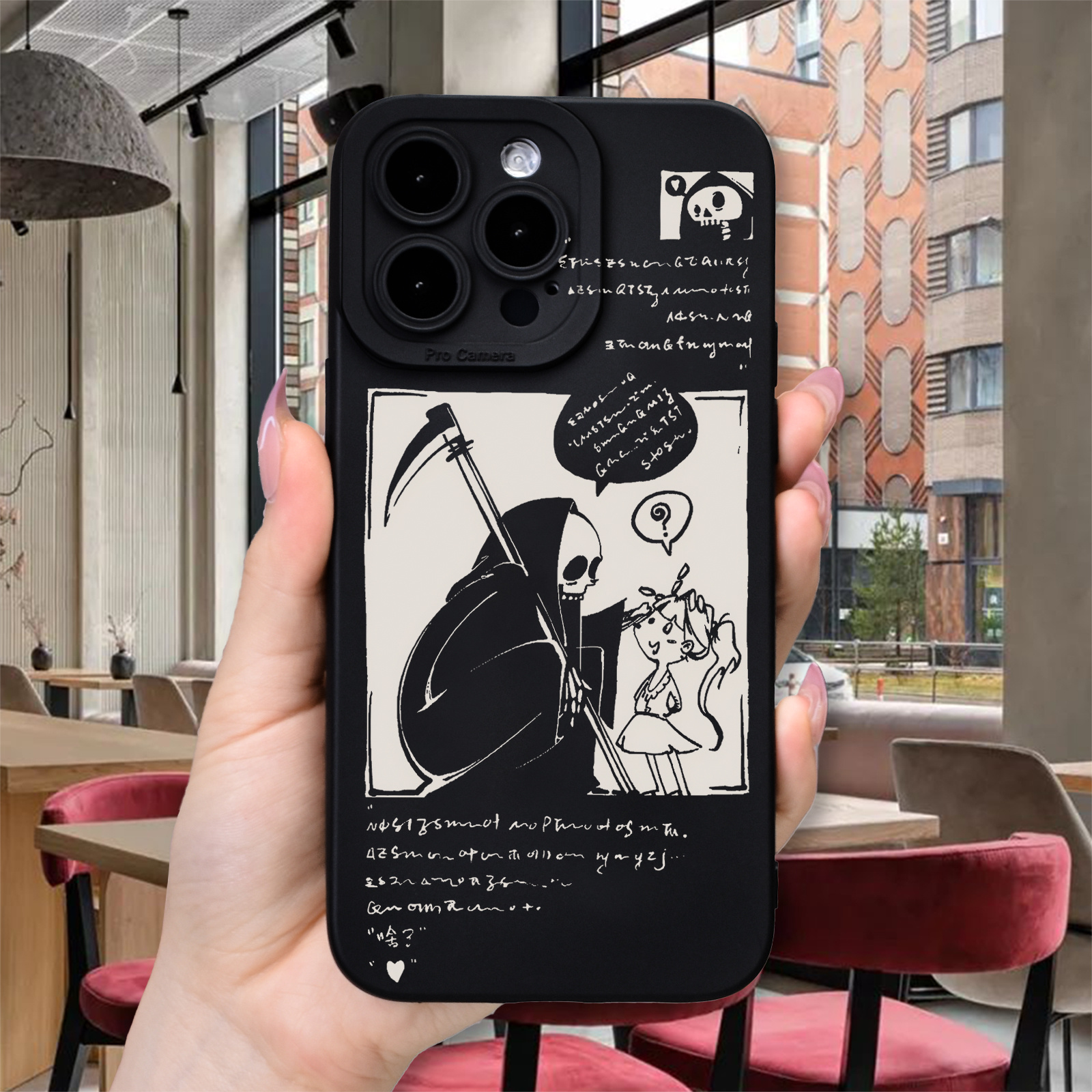 Grim Reaper And That Little Girl Grim Reaper Sickle Horror Trend Phone Case TPU Painted Wear resistant Drop resistant All match For IPhone 15 14 13 12