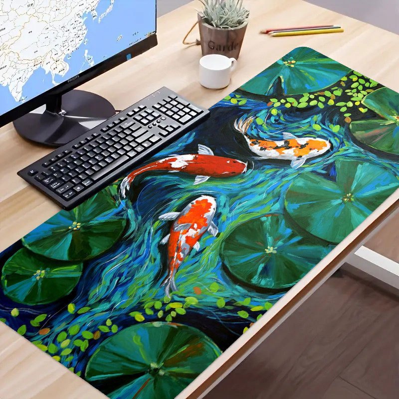 Cute Koi Lotus Leaf Painting Desk Mat Desk Pad Large Gaming - Temu