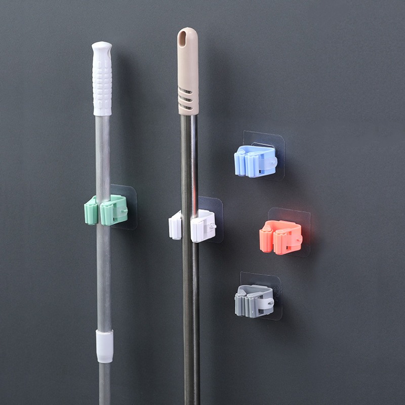 1pc Wall Mounted Mop Organizer Holder Brush Broom Hanger Home Storage Rack  Bathroom Suction Hanging Pipe Hooks Household Tools home