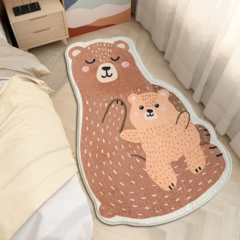 1pc Bath Rug, Cute Animal Pattern Imitation Cashmere Floor Mat