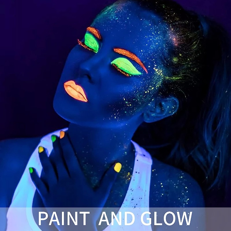 Skymore Glow in The Dark UV Body Paint 15pcs Face Paints for Kids & UV Neon  Glow Face Painting Kits with 2 Brushes&Stencils for