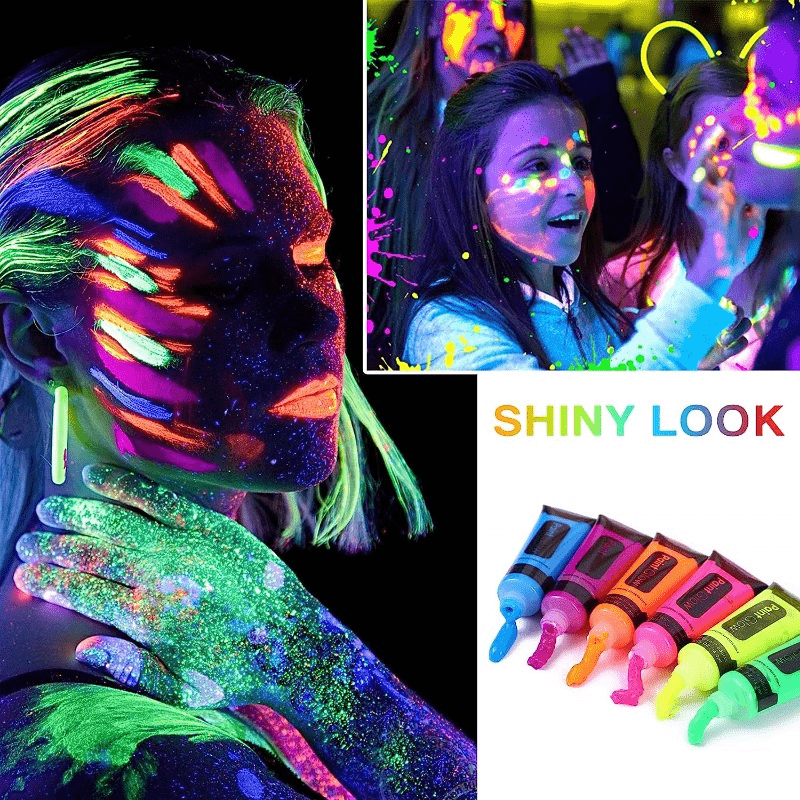 Pintura facial y corporal activada por agua, pintura fluorescente de luz  negra, 6 x 0.35 onzas, pintura fosforescente para disfraces, fiestas de