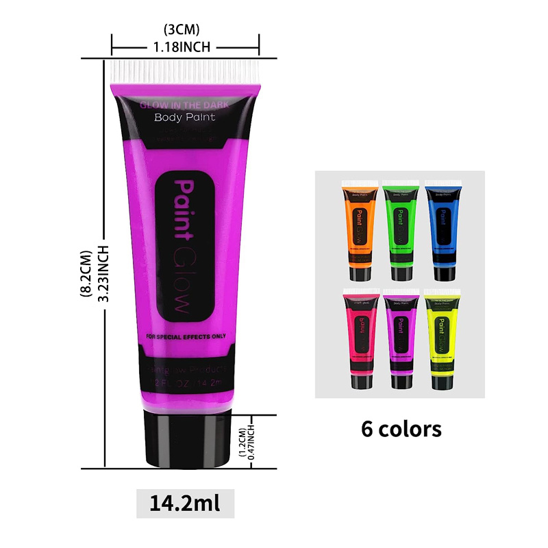 HASTHIP Set of 6 10ml Face Paint Glow Paint Glow in UV Paint Safe