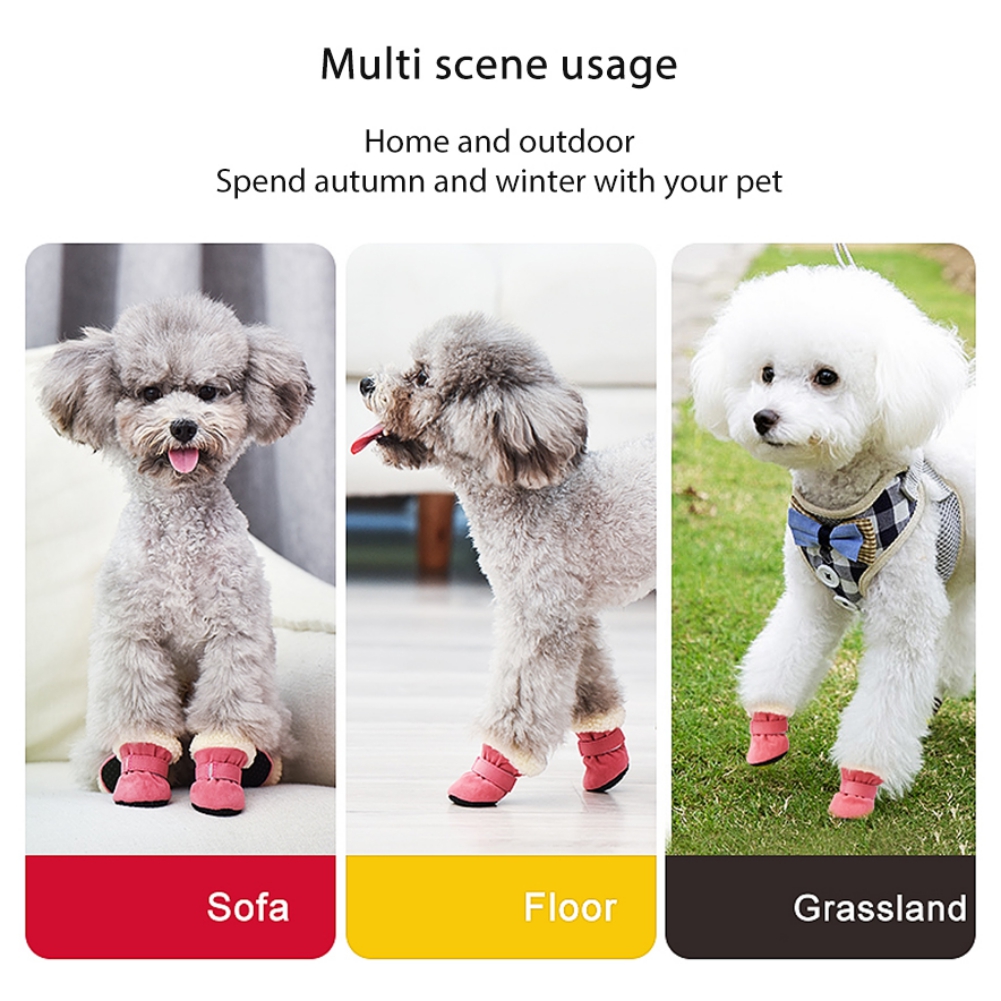 4pcs Small Dog Shoes Winter Small Dog Snow Boots Pet Dog Shoes