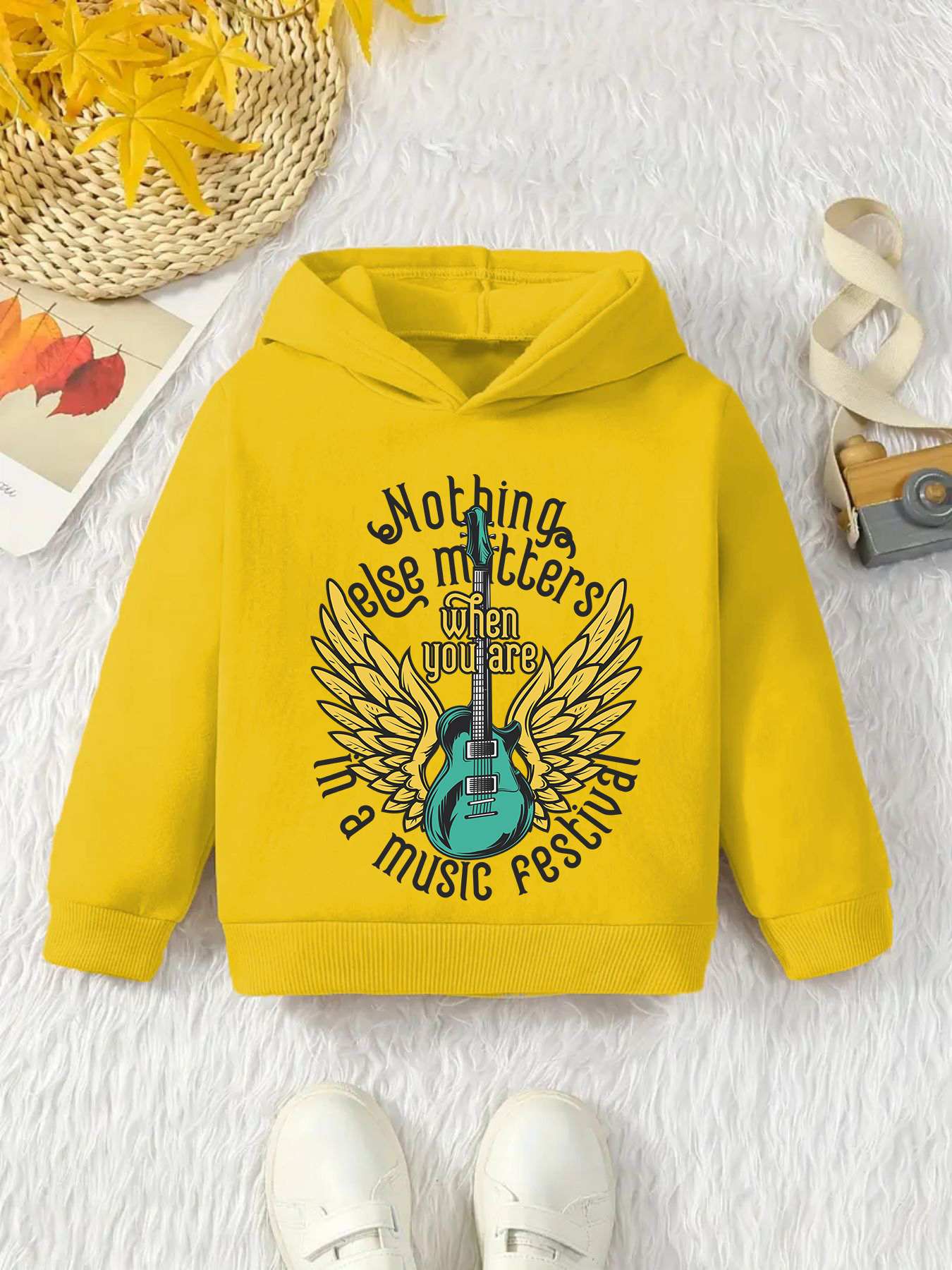 Anime Guitar Print Kid's Hoodie Causal Pullover Hooded Long - Temu