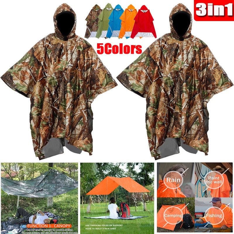 Poncho impermeable para acampar, chaqueta impermeable multifunción 3 en 1 Poncho  impermeable con cap Jadeshay A