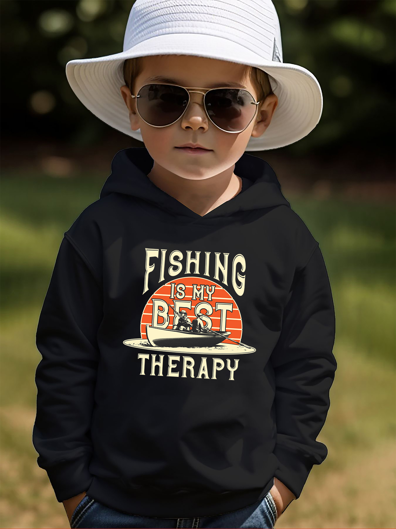 Fishing Therapy Print Kid's Hoodie Causal Pullover - Temu Philippines