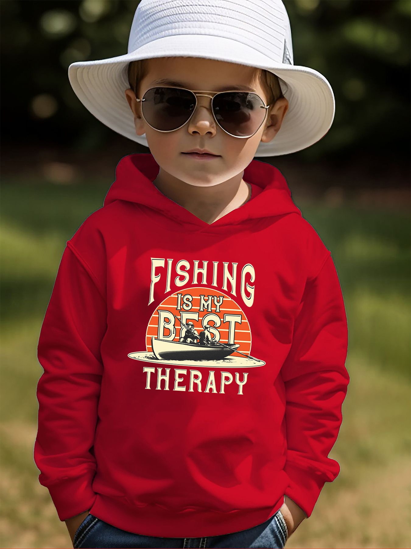 Fishing Therapy Print Kid's Hoodie Causal Pullover - Temu