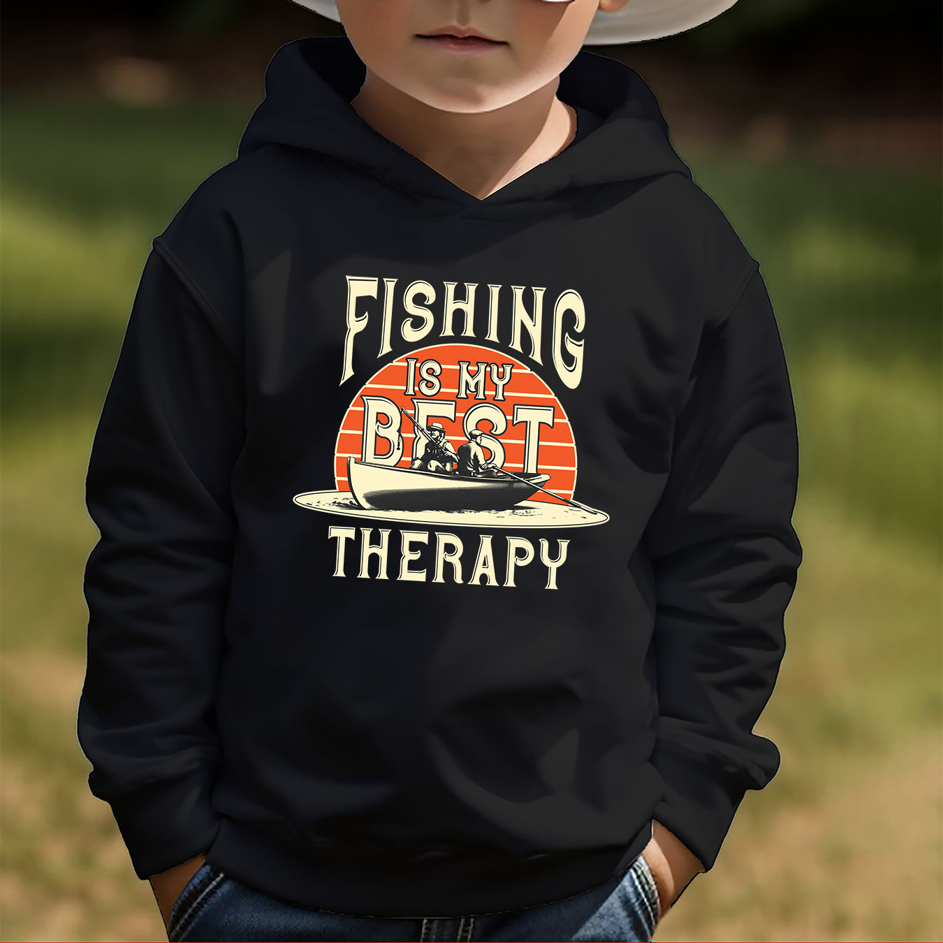 FISHING IS MY * THERAPY Print Kid's Hoodie, Causal Pullover, Hooded Long  Sleeve Top, Boy's Clothes For Spring Fall, As Christmas Gift