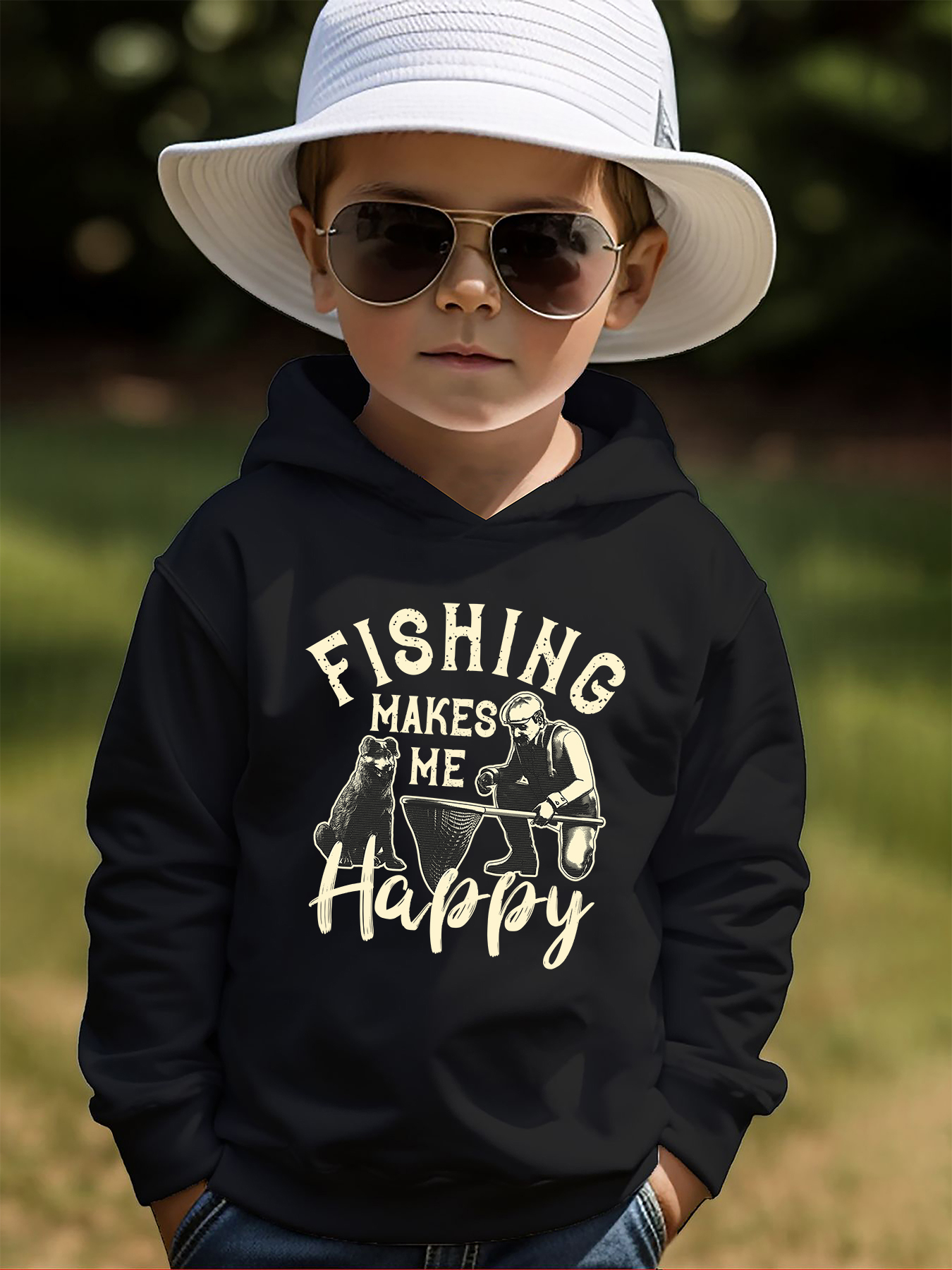 Fishing Maks Happy Print Kid's Hoodie Causal Pullover Hooded