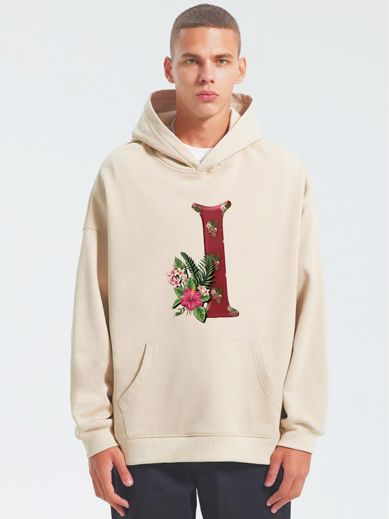 Letter Flowers Print Hoodie Cool Hoodies For Men Mens Casual