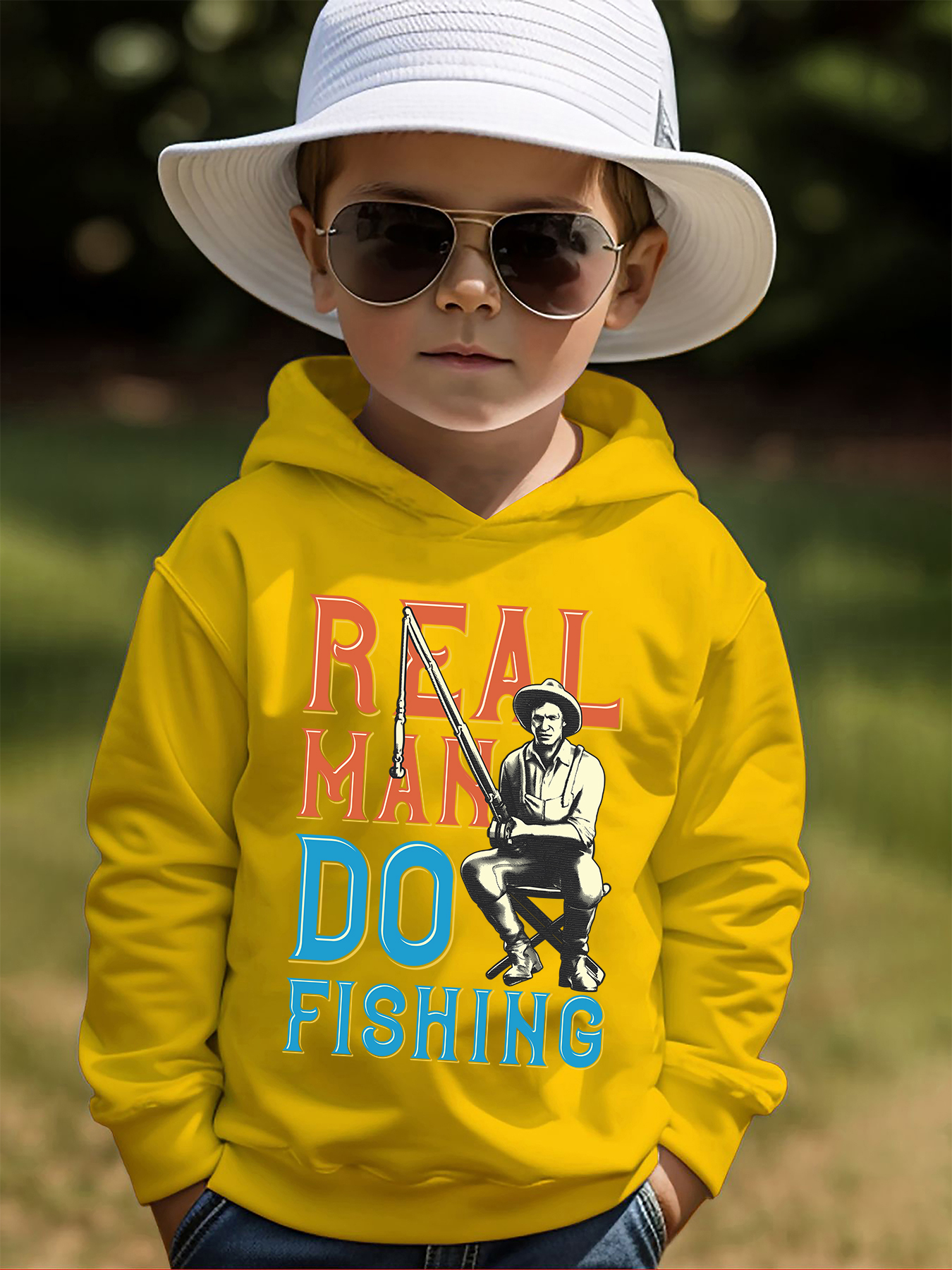 Real Man Do Fishing Print Kid's Hoodie, Causal Pullover, Hooded Long Sleeve Top, Boy's Clothes for Spring Fall, As Christmas Gift,Temu