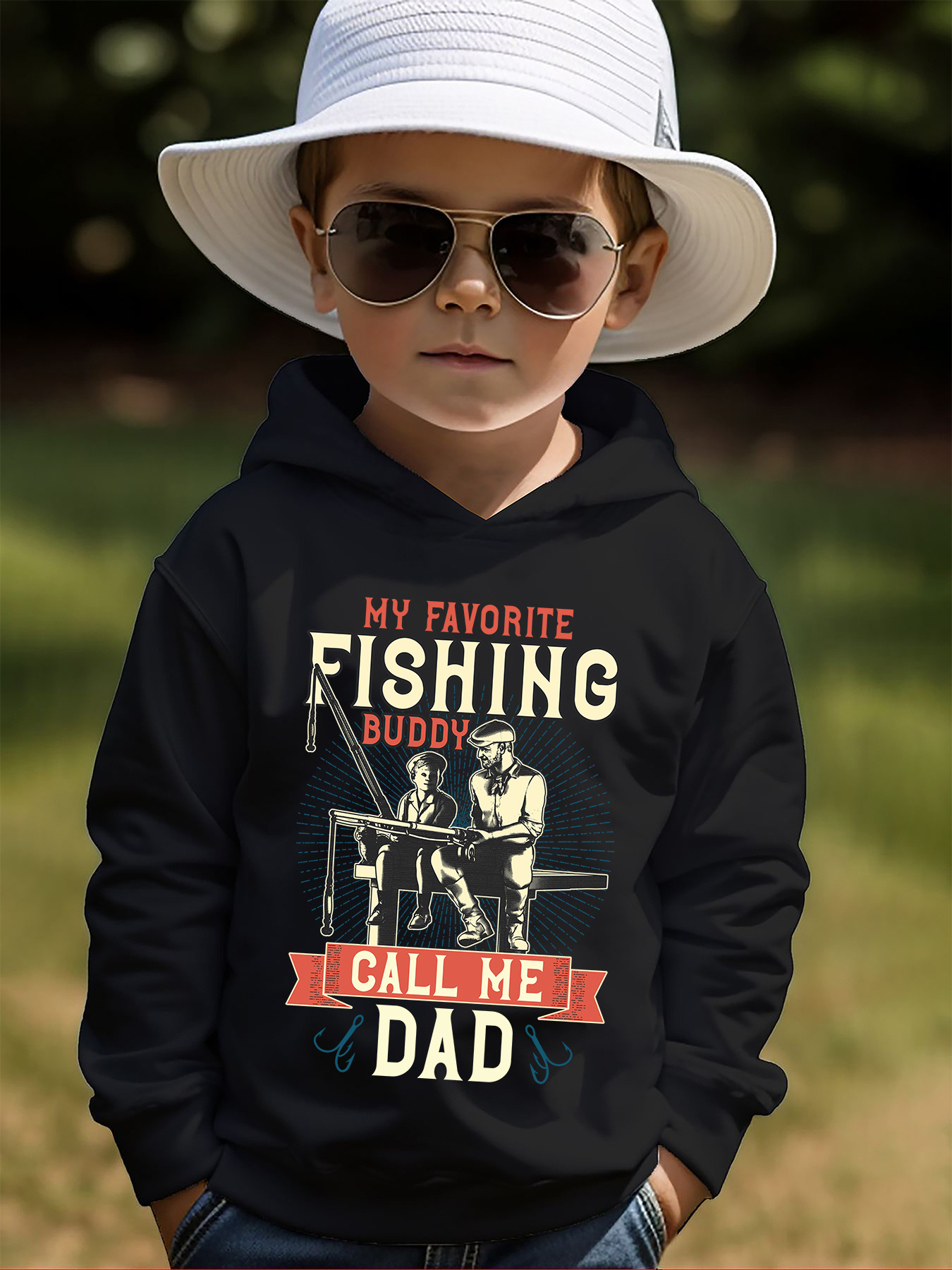 Fishing Buddy Print Kid's Hoodie Causal Pullover Hooded Long - Temu