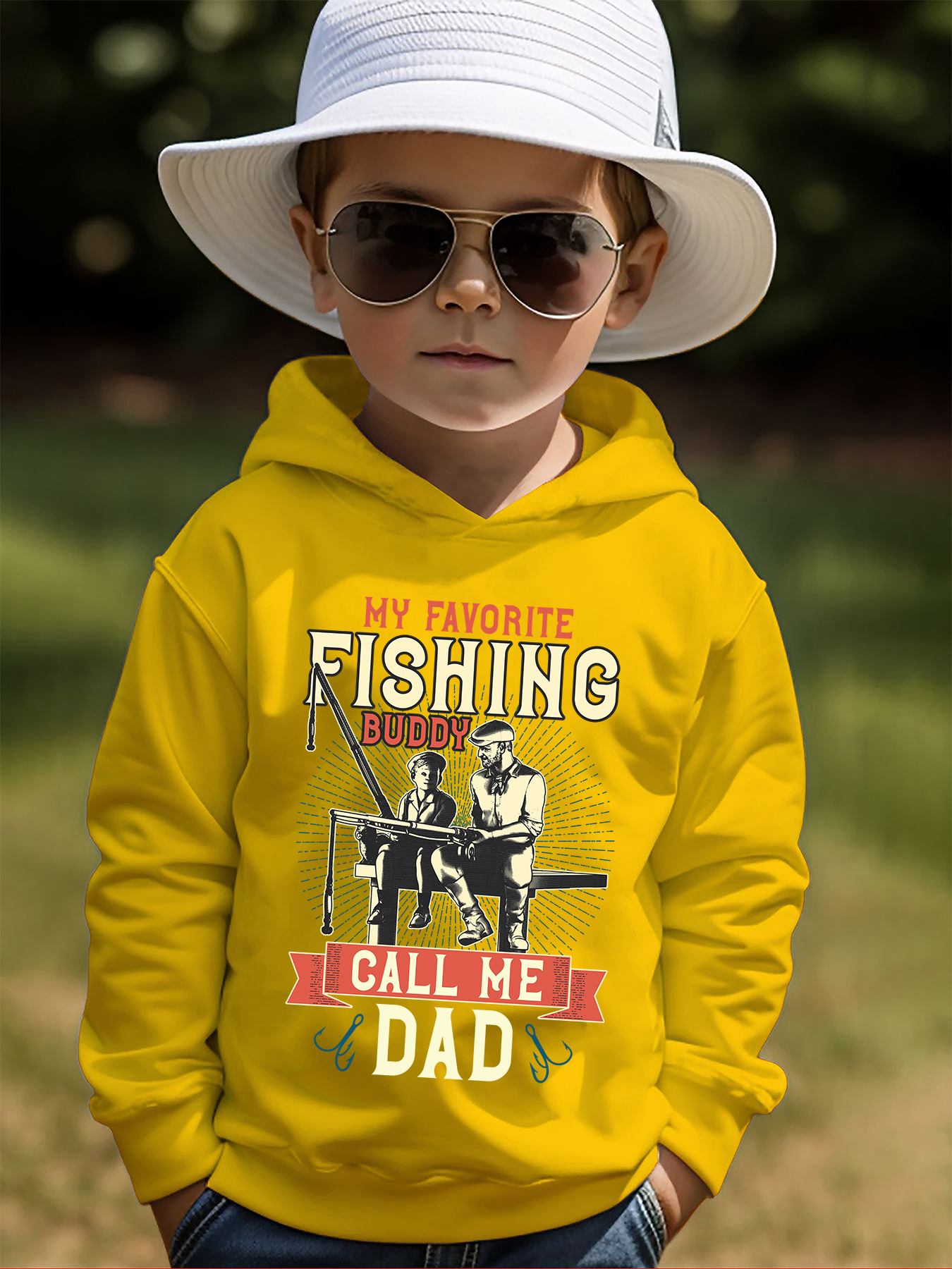Fishing Buddy Print Kid's Hoodie Causal Pullover Hooded Long - Temu