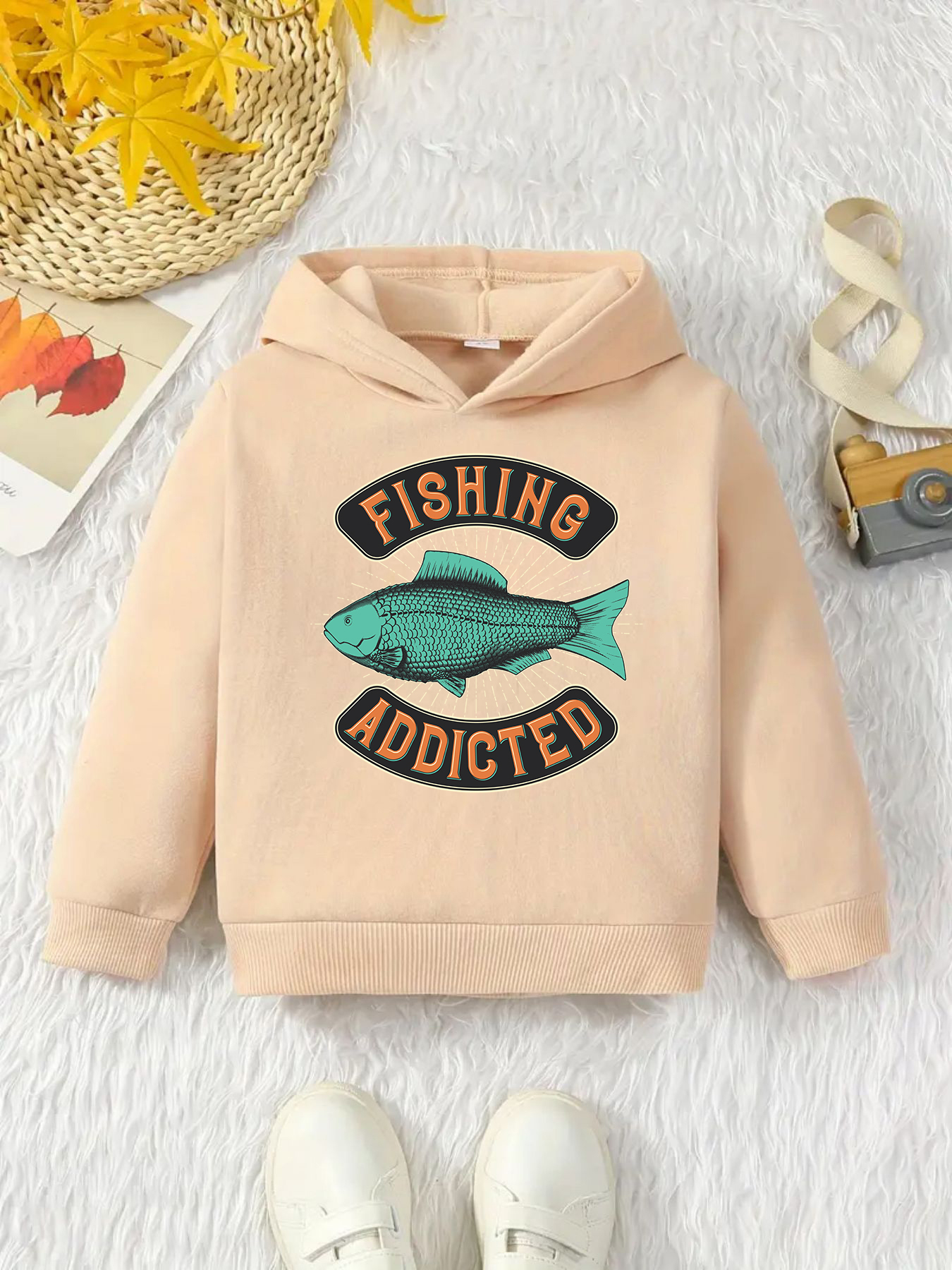 Blue Fish Print Kid's Hoodie Casual Pullover Hooded Long - Temu