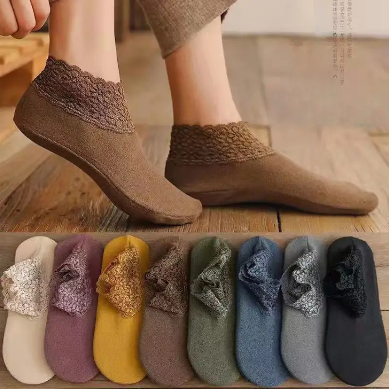 5 Pairs Womens Lace Trim Casual Ankle Socks Non Slip Cozy Winter Silicone  Socks Elegant Warm Home Slipper Socks, Shop Temu Start Saving