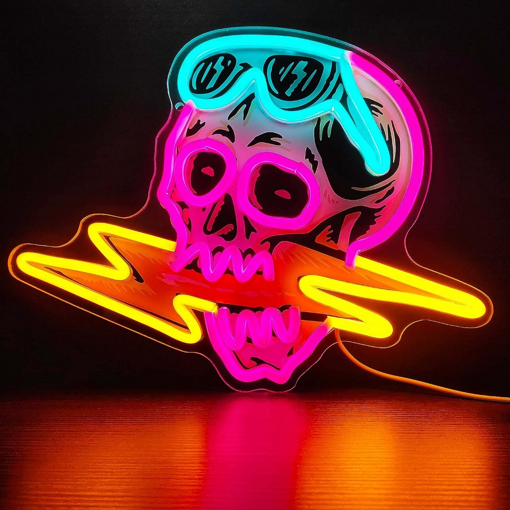 Skull Neon Sign Skeleton Decor Skull Wearing Sunglasses - Temu