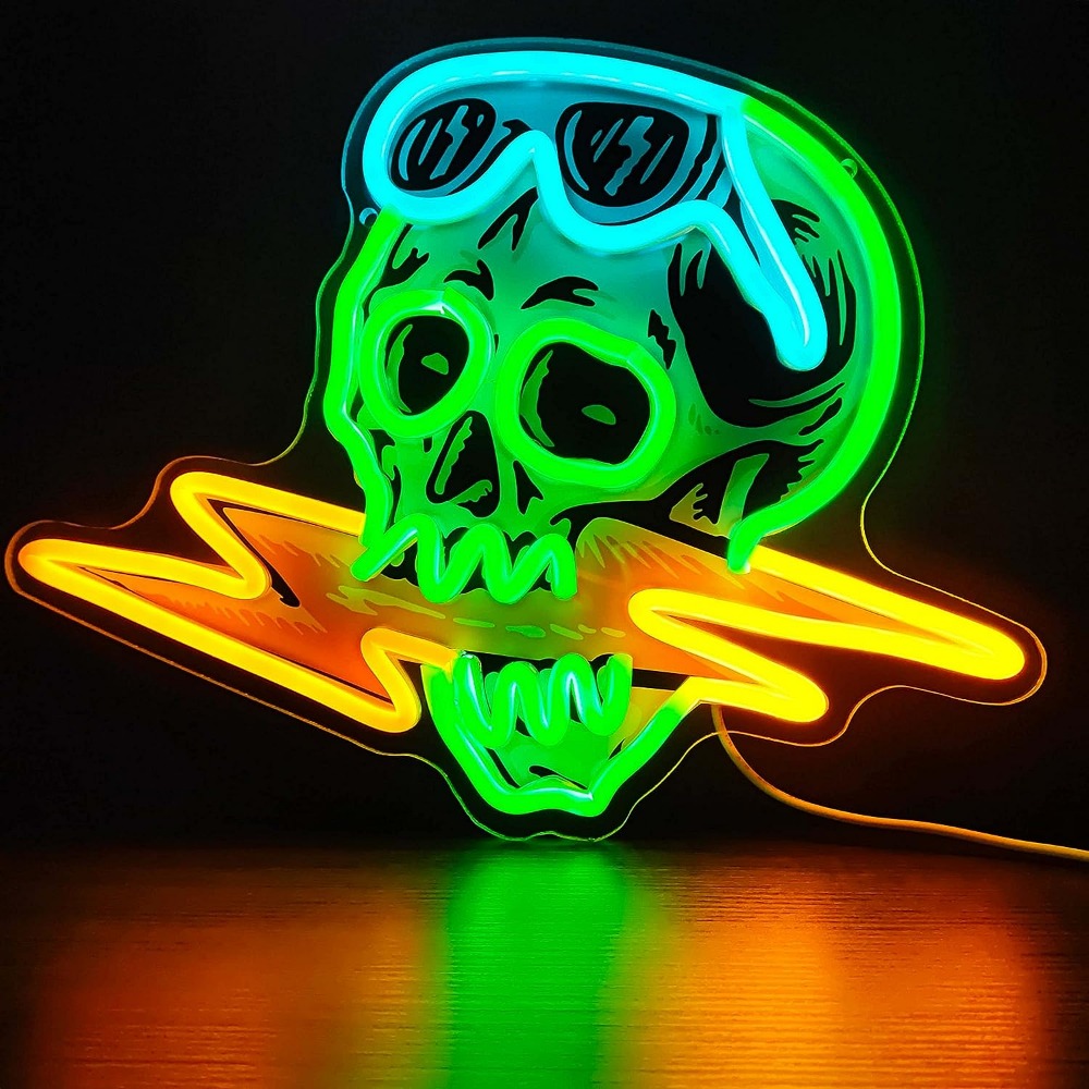 Skull Neon Sign Skeleton Decor Skull Wearing Sunglasses & Biting