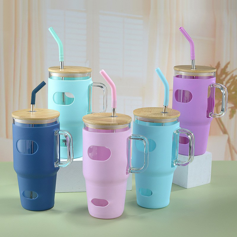1pc, 12oz Small Cute Glass Cups With Lids And Straws, Back To School  Supplies