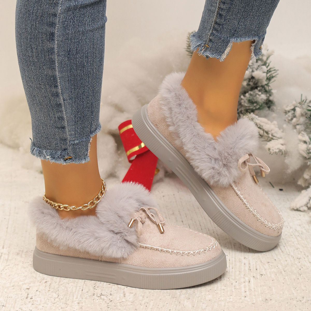 comemore Winter Home Cotton Warm Boots Soft Bottom Non-slip Female Furry  Cloud Slipper Women's Home Slipper Flat Shoes for Women