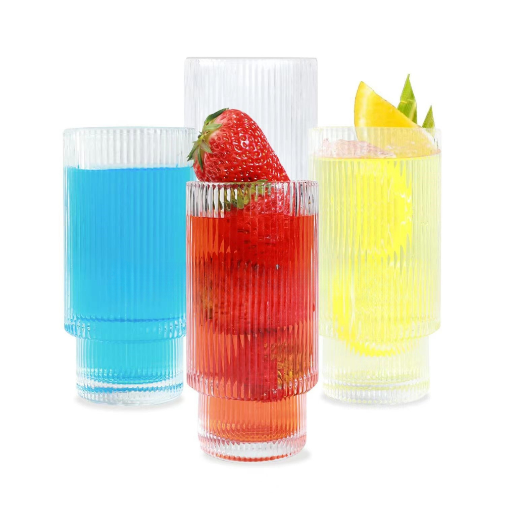 Ribbed Glass Cups With Straws Origami Style Drinking Glasses - Temu