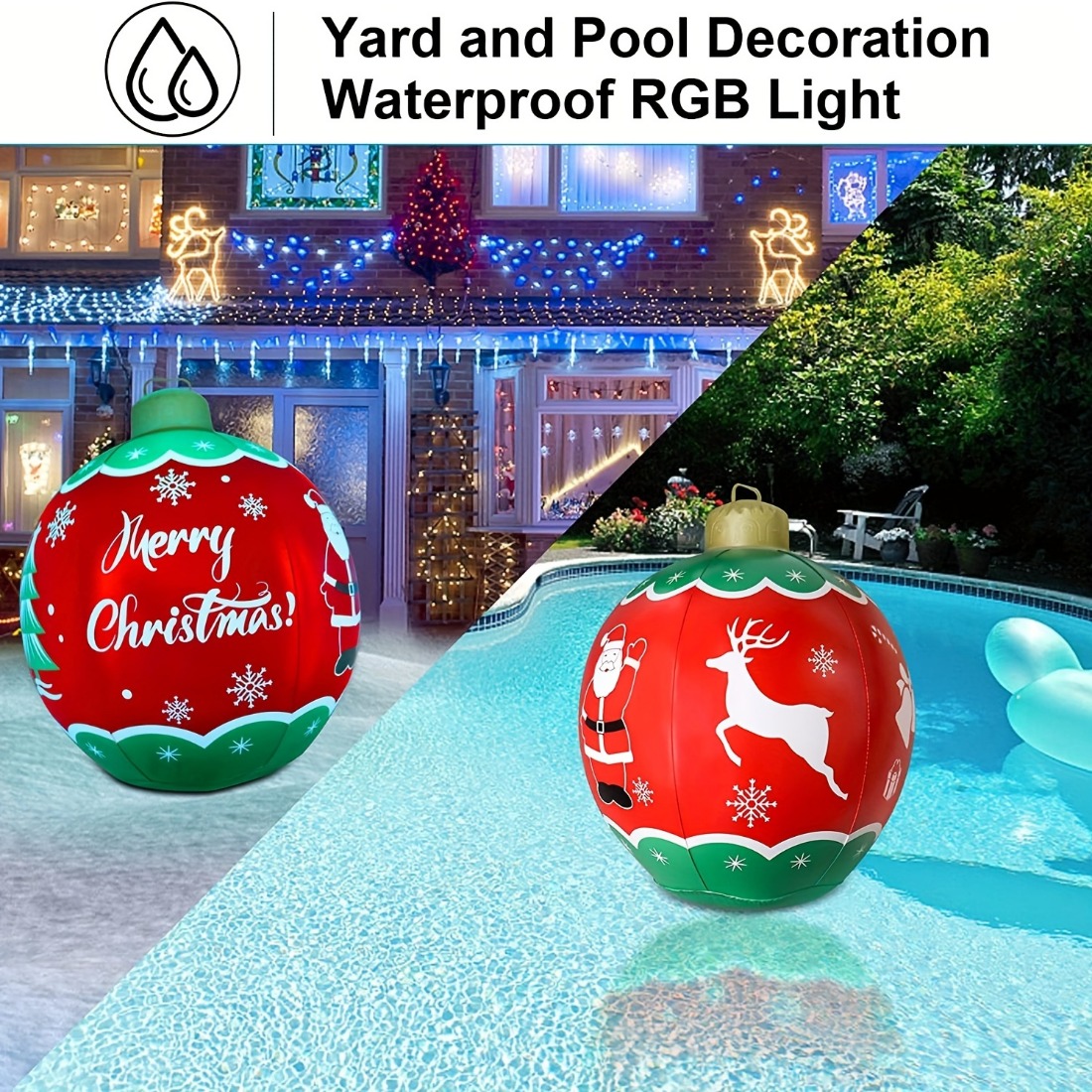 Christmas Decoration Gifts Under PVC Inflatable Christmas Ball with Large Weight Stand Firmly on The Yard, 24 inch Large Outdoor Decorated Ball