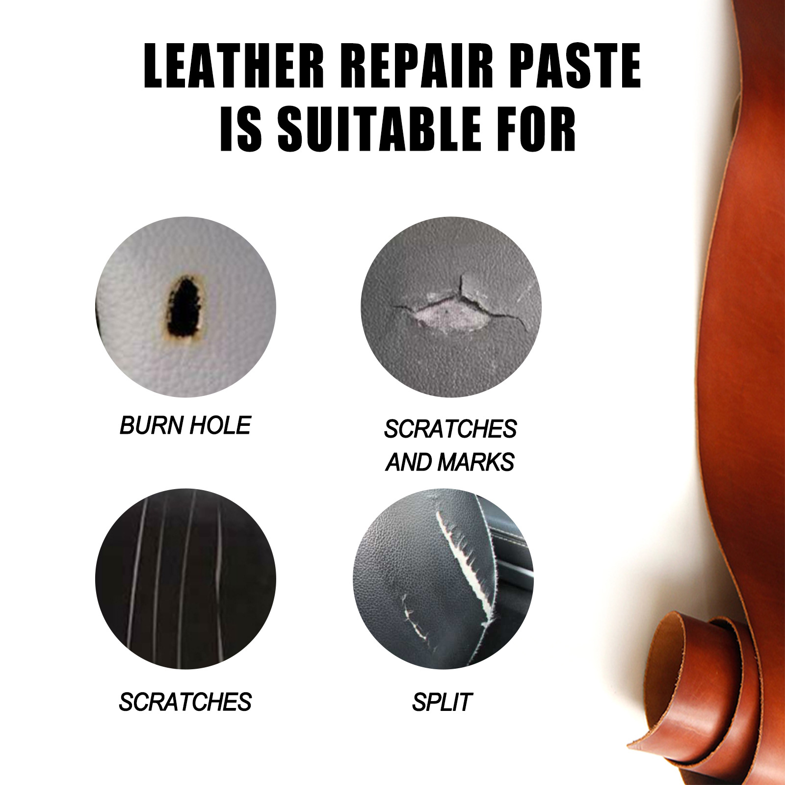 Leather Repair Filler Cream Kit Restore Car Seat Sofa Scratch Scuffs Holes  60ML
