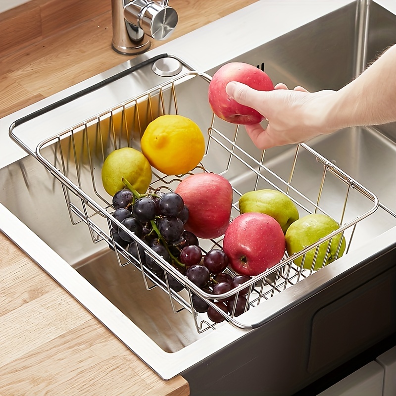  Temu Kitchen Drain Rack, Stainless Steel Kitchen Basket, Home Dish  Rack, Retractable Sink Shelf, Vegetable Fruit Rack