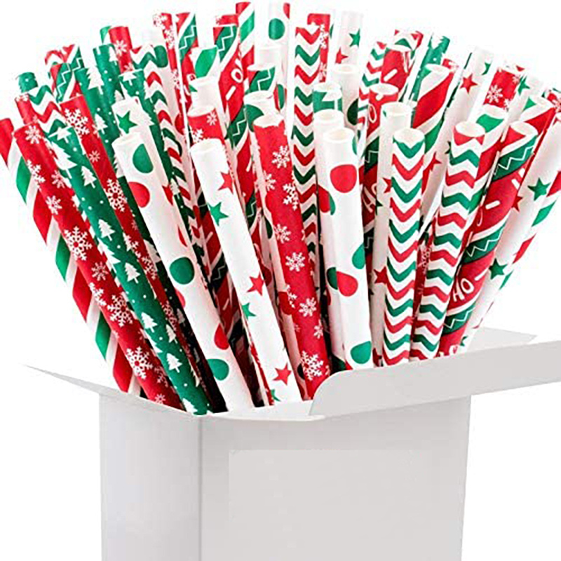 Christmas Straws Paper Multicolor Christmas - Temu