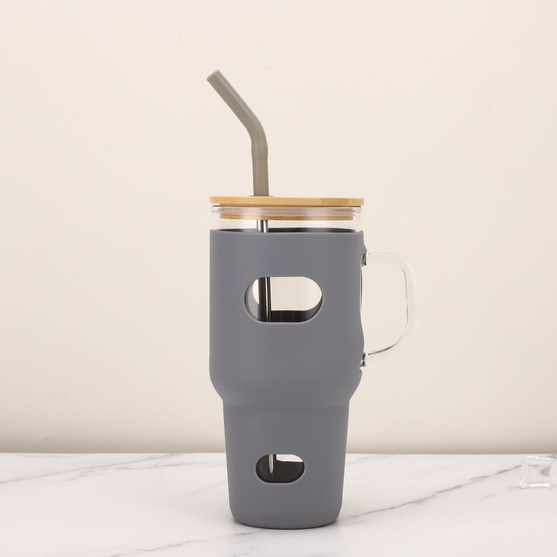 Stainless Steel Transparent Coffee Mug with Lid & Straw / Glass
