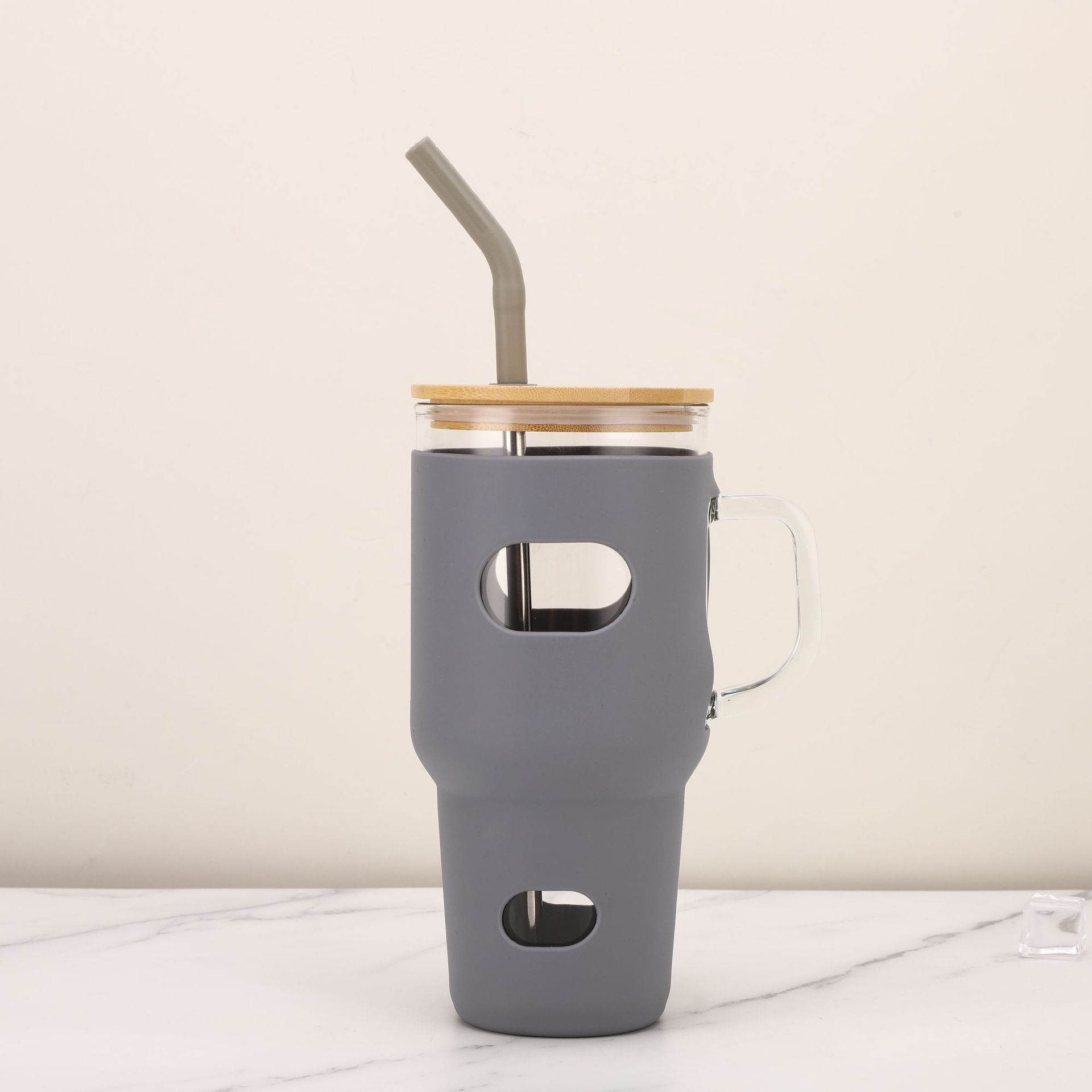 1pc Stainless Steel Vacuum Insulated Cup Sleeve With Handle And Straw,  Portable Car Cup Holder For Cold Drinks