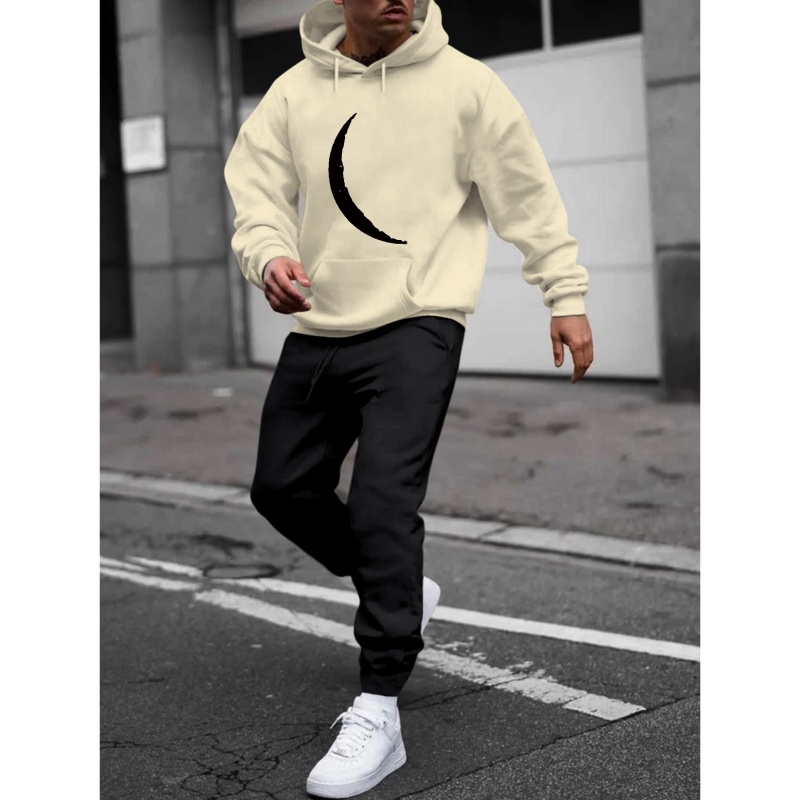 

Moon Print, Men's 2pcs Outfits, Casual Hoodies Long Sleeve Pullover Hooded Sweatshirt And Sweatpants Joggers Set For Spring Fall, Men's Clothing
