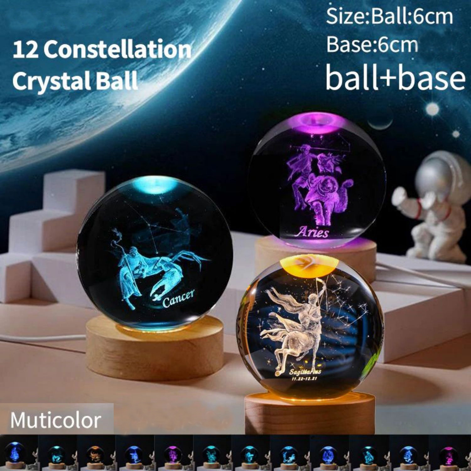 Bola de cristal decorativa VOSAREA modelo cósmico esfera de vidro gravada  miniatura modelo esfera solar 3D enfeite esfera de cristal