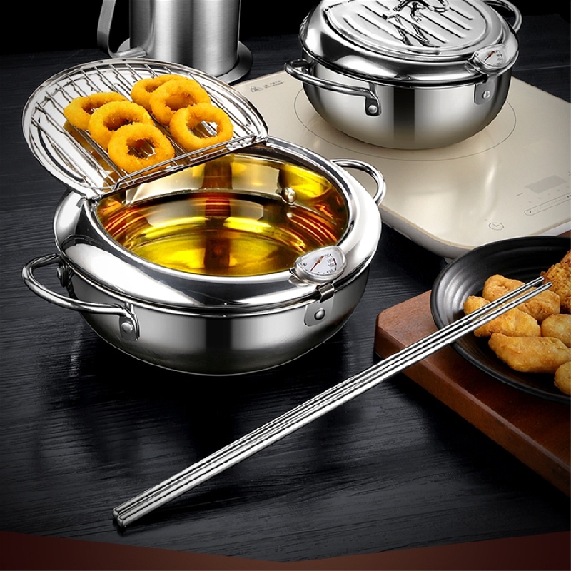 1pc, Deep Fryer, Stainless Steel With Temperature Control And Lid, Japanese  Style, No Coating Fryer, Compatible With Gas Stove, Electric Magnetic  Stove, Electric Stove And More - - Temu