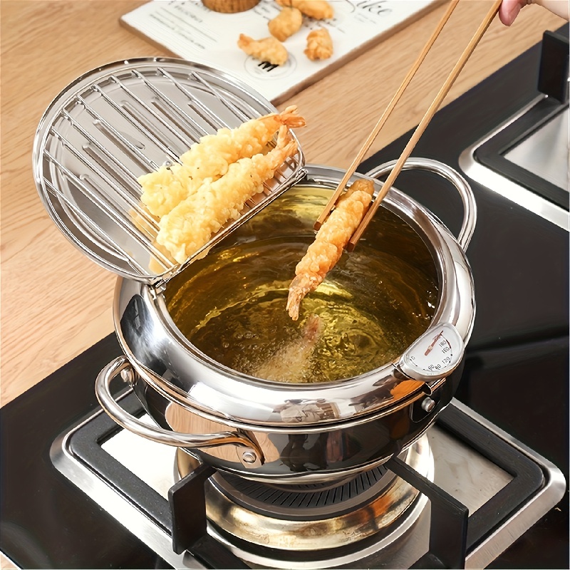 1set, Deep Fryer, Stainless Steel With Temperature Control And Lid,  Japanese Tempura Frying Pan, Non-stick Coating-free Deep Fryer, Compatible  With Gas Stoves, Induction Cookers, Electric Stoves And Other Types Of  Stoves