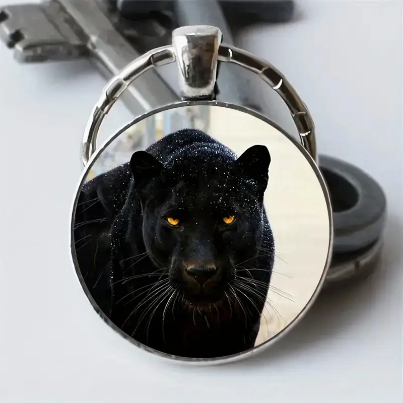 Golden Luxury Panthera Blue Diamond Eye PU Leather Keychain - Car Key Ring