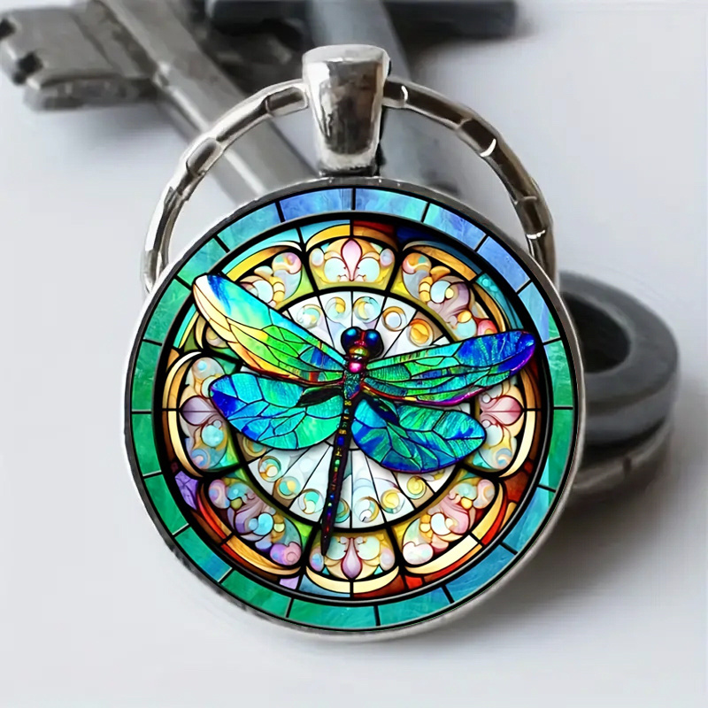 colorful dragonfly keychain and necklace for men fashion round creative animal metal key ring for men jewelry gift for friends new year birthday party details 0