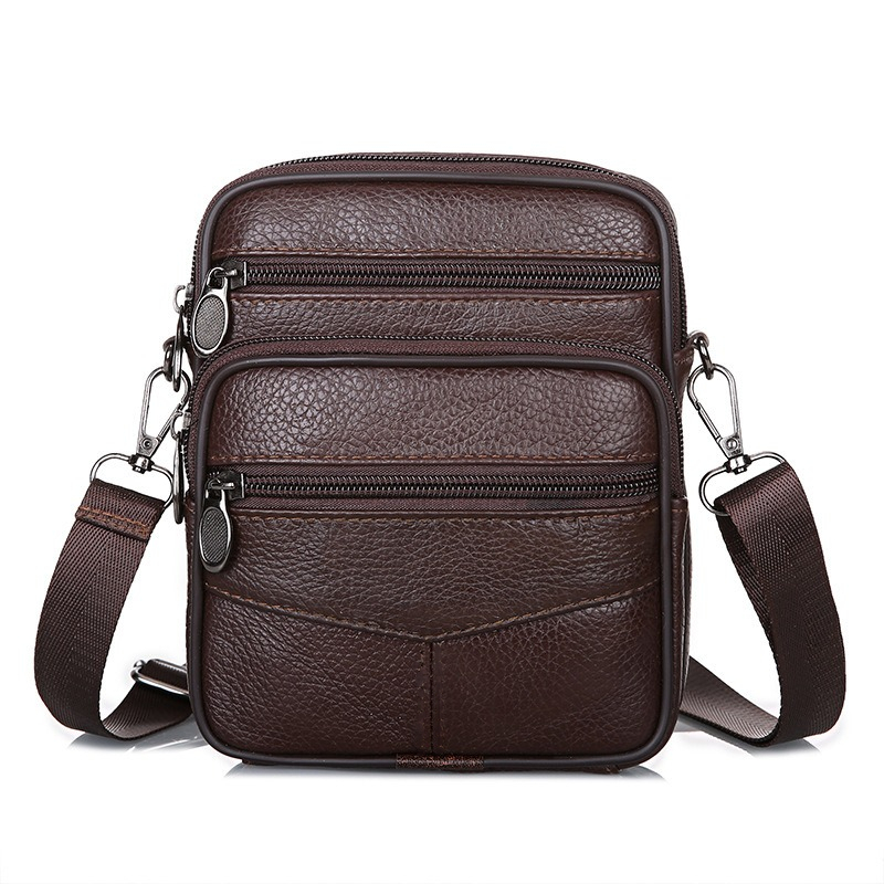 Men Genuine Leather Business Casual Chest Bag Brown Black Grey Shoulder  Crossbody Bag