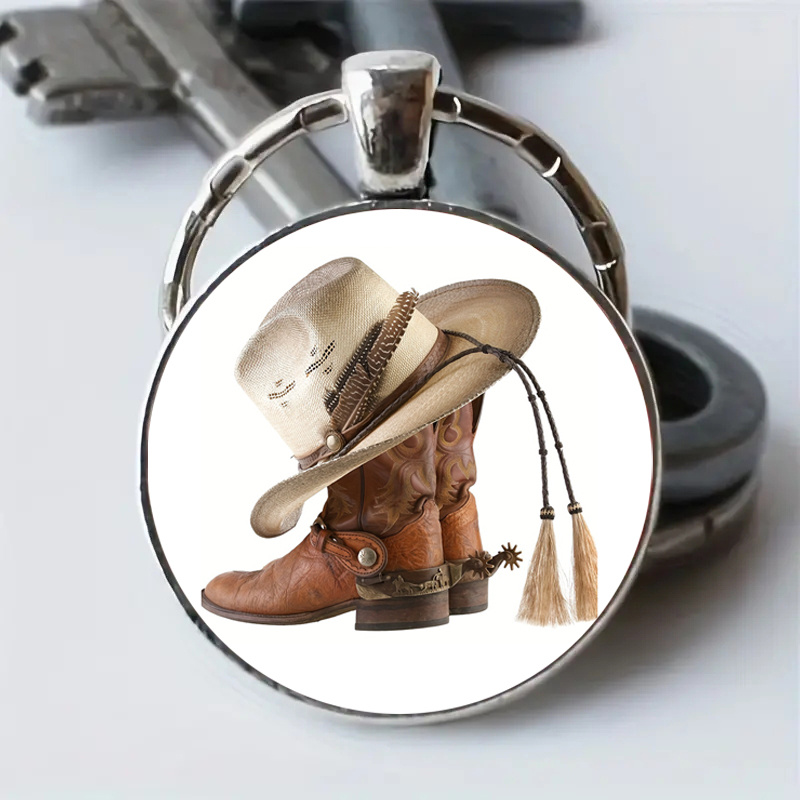 Western Cowboy Hut Stiefel Acryl Schlüsselanhänger, Weihnachten