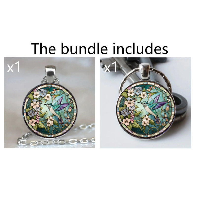 Fashion Hummingbird Pattern Keychain, Round Creative Painted Animal Metal  Key Ring And Necklace For Men, Car Purse Backpack Decoration