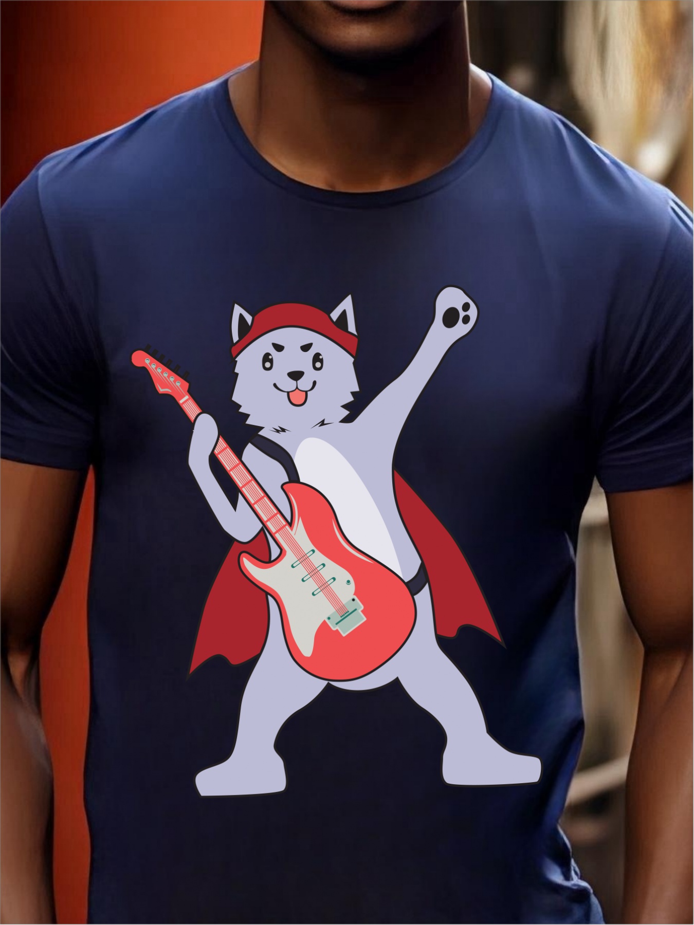 Bule Chat Jouant De La Guitare Imprimé T shirt Actif À Col - Temu France