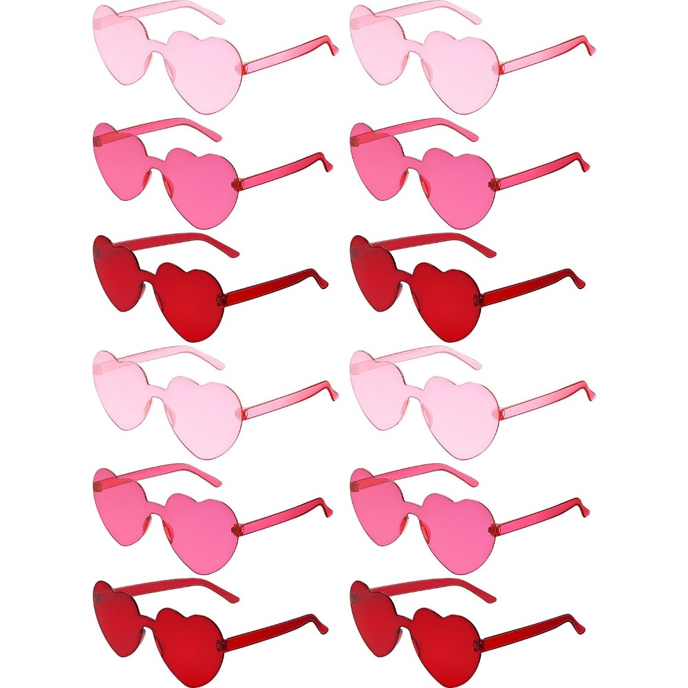Pink Heart Shape Love Glasses Rimless Decoration Sunglasses Transparent  Candy Color Frame Less Glasses