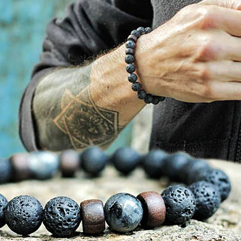 Volcanic Stone Bracelet Men Lava Wooden Beads Bracelet - Temu