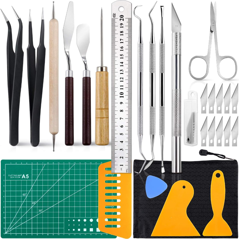 Xinart Weeding Tools Set for Vinyl Craft  Knife/Weeder/Scraper/Spatula/Tweezers/Scissors Basic Weed Removal Tool Kit  for Cricut Stencils/Oracal Vinyl/Siser HTV/Silhouette Cardstock 