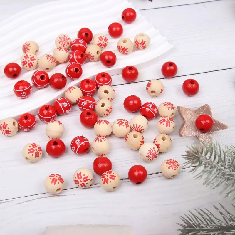 Christmas Red Snowflake Wooden Beads Scattered Wooden Beads - Temu