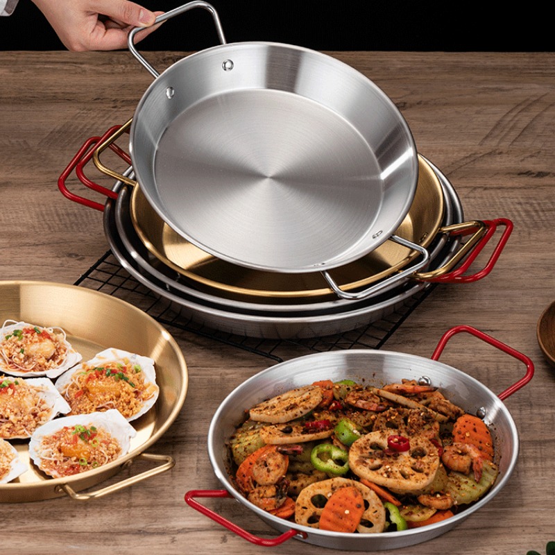 Paella Pan Stainless Steel Frying Pan Seafood Rice - Temu