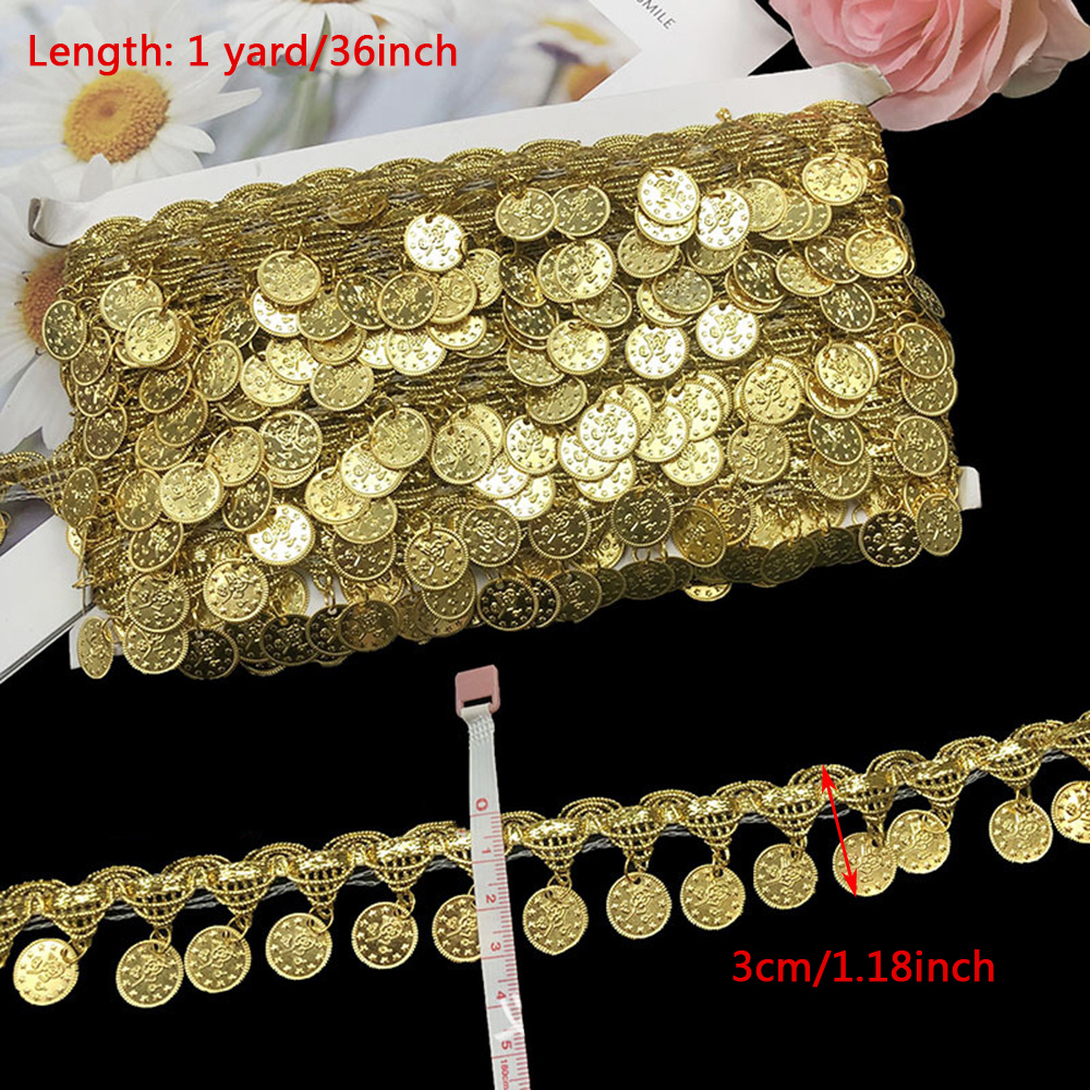 14.2yds Golden Lace Fabric Sewing Embroidery Sequin Ribbon - Temu