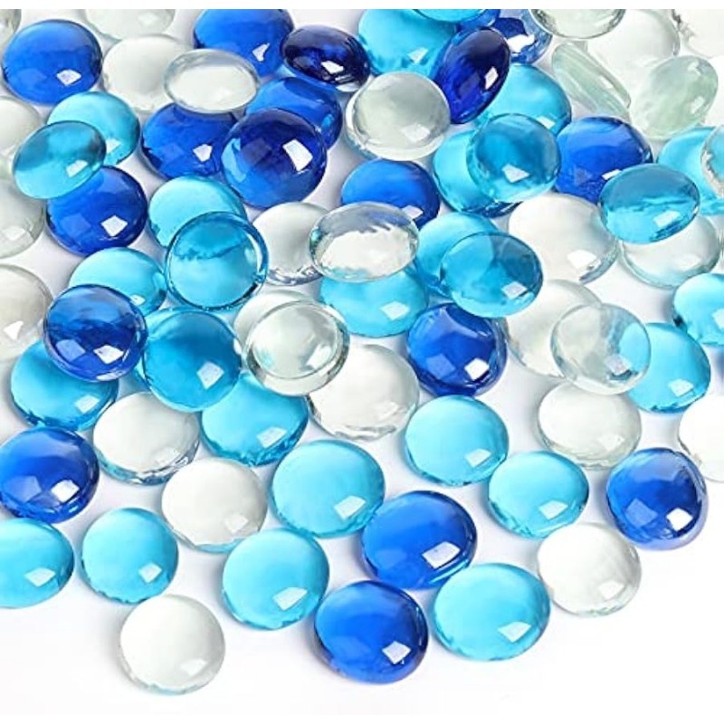Luckforest Flat Glass Marbles, 1Lb 0.75 Inch Glass Gems for Vase Filler,  Crafts, Aquarium and Fish Tank Pebbles, Party Centerpieces, Floral Display