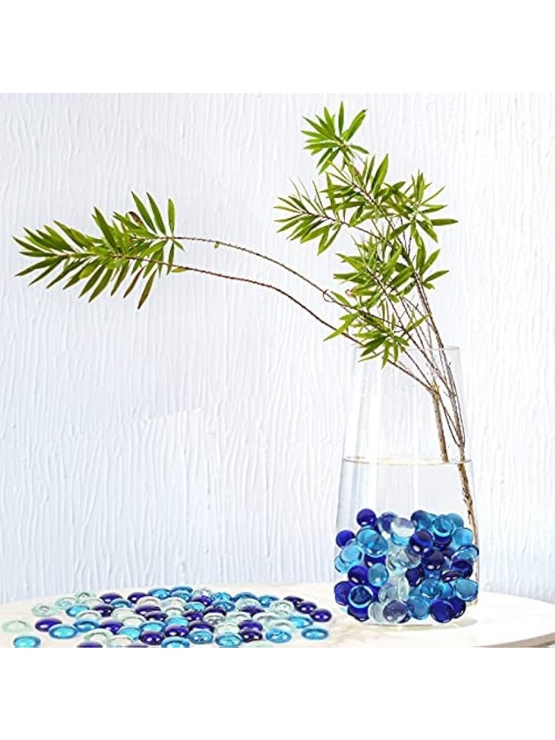 Blue Mix Glass Gemstone Beads Vase Fillers (2.2 LBS) Flat Marble Beads  Multiple Color Choices Aquarium Decor Rocks Floral Stones Decorative Mosaic  Gem